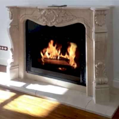 80'lik Bej Mermer El Oyması Klasik Odunlu Şömine