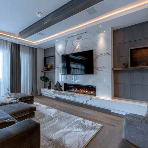 Gazalpin 120 Düz Ekran Modern Mermer Şömine