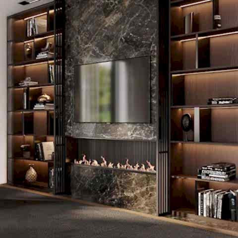 Gazalpin 120 Düz Ekran Ahşap Raflı Modern Şömine