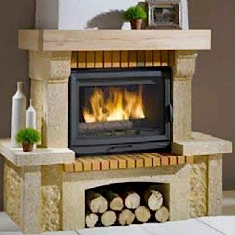 70lik Natürel Kandıra Taşından Ahşap Küpeşteli Salon Tip Rustik Şömine