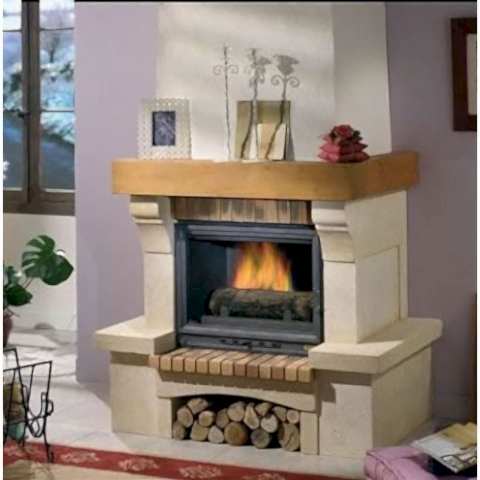 70lik Natürel Küfeki Taşından Ahşap Küpeşteli Salon Tip Şömine