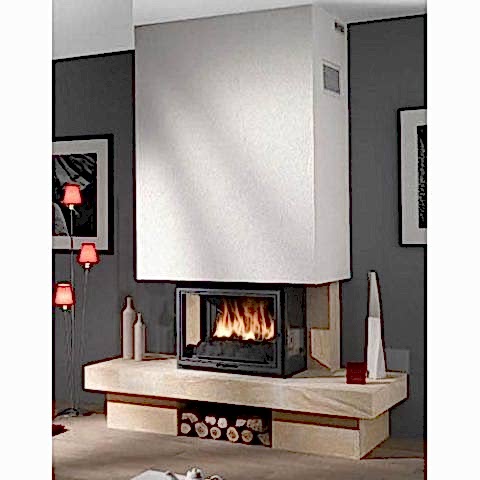 70lik Üç Tarafı Açık Traverten Modern Odunlu Şömine