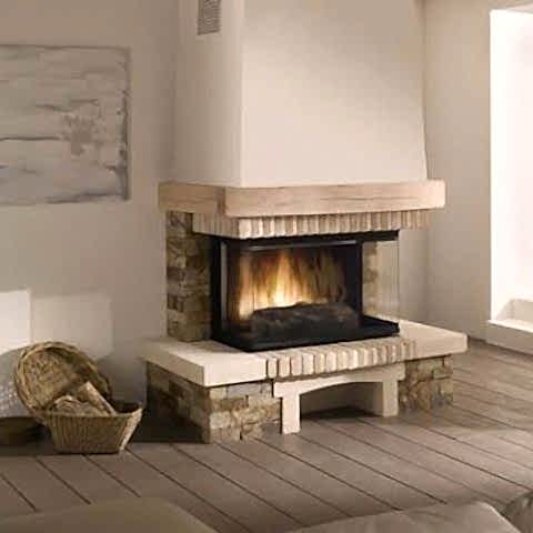 90lık Üç Tarafı Açık Natürel Taştan Ahşap Küpeşteli Rustik Şömine