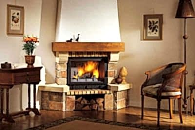 70lik Natürel Taşlı Ahşap Küpeşteli Köşe Rustik Şömine