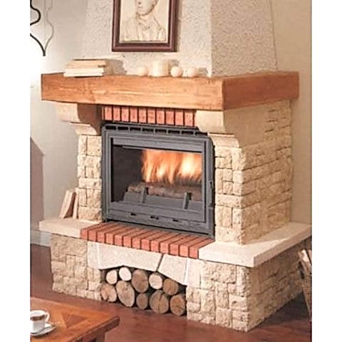 80lik Natürel Taşlı Konsollu Ahşap Küpeşteli Salon Tip Rustik Şömine