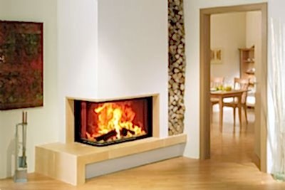 80lik Sol Açık Traverten Bazalı Modern Odunlu Şömine