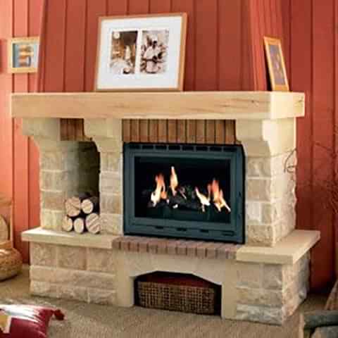 70lik Kandıra Taşından Konsollu Bibloluklu Ahşap Küpeşteli Rustik Şömine